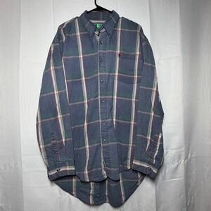 Knights of Round Table Button Down Shirt 4XLT Blue Plaid Long Sleeve Tall Fit
